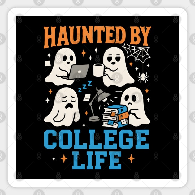 Haunted by College Life Funny Ghost Student Halloween Graphic Sticker by MakerMind8.2